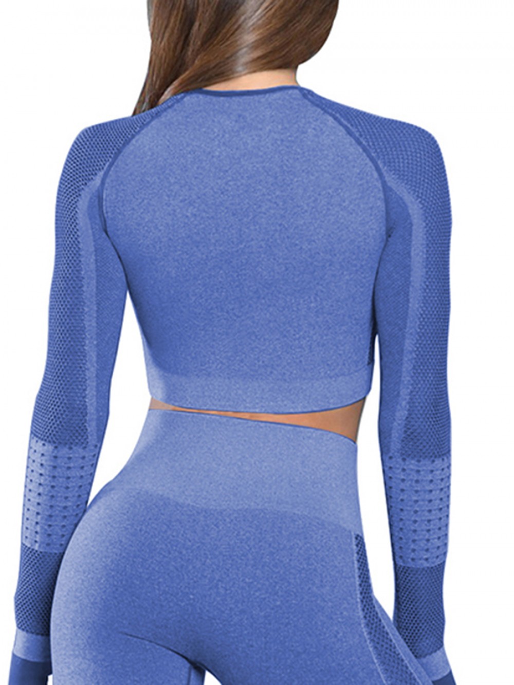 Fitness Royal Blue Full Sleeves Yoga Crop Top Thumbhole Quick Drying