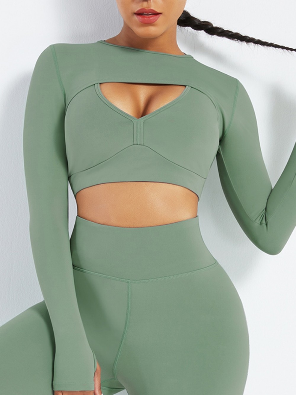 Green High-Low Hem Top Thumbhole Full Sleeve Fabulous Fit