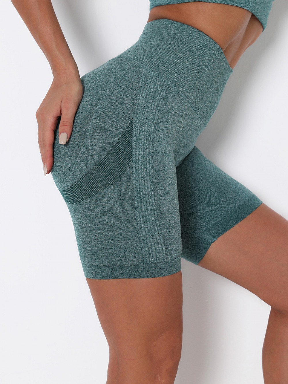 Green Knit High Waist Seamless Sports Shorts Women Fashion Style