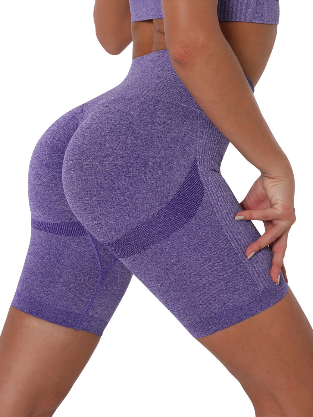 Purple Solid Color Thigh Length Sports Shorts Feminine Charm
