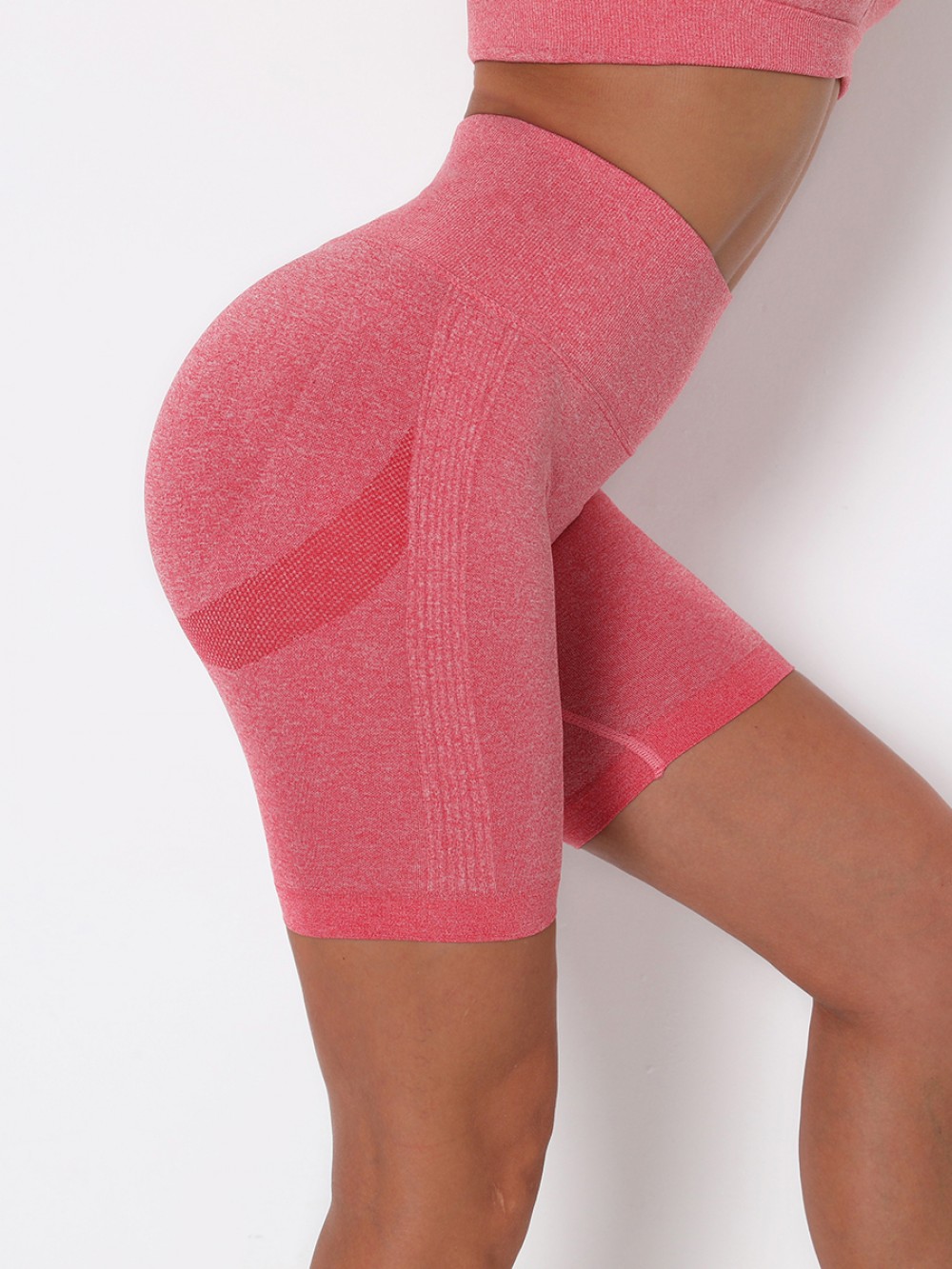Watermelon Red Wide Waistband High Rise Yoga Shorts For Workout