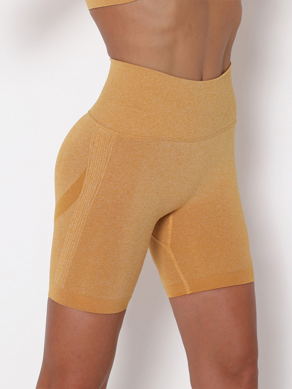 Yellow Wide Waistband Knit Running Shorts Aerobic Activities