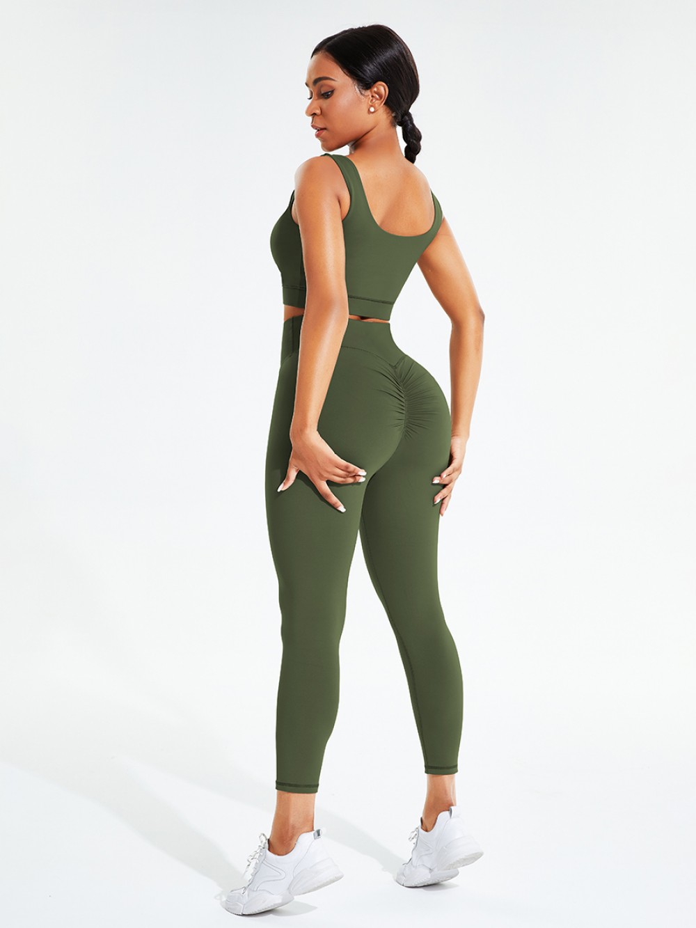 Army Green Hollow Out Full Length Pocket Athletic Suit Comfort