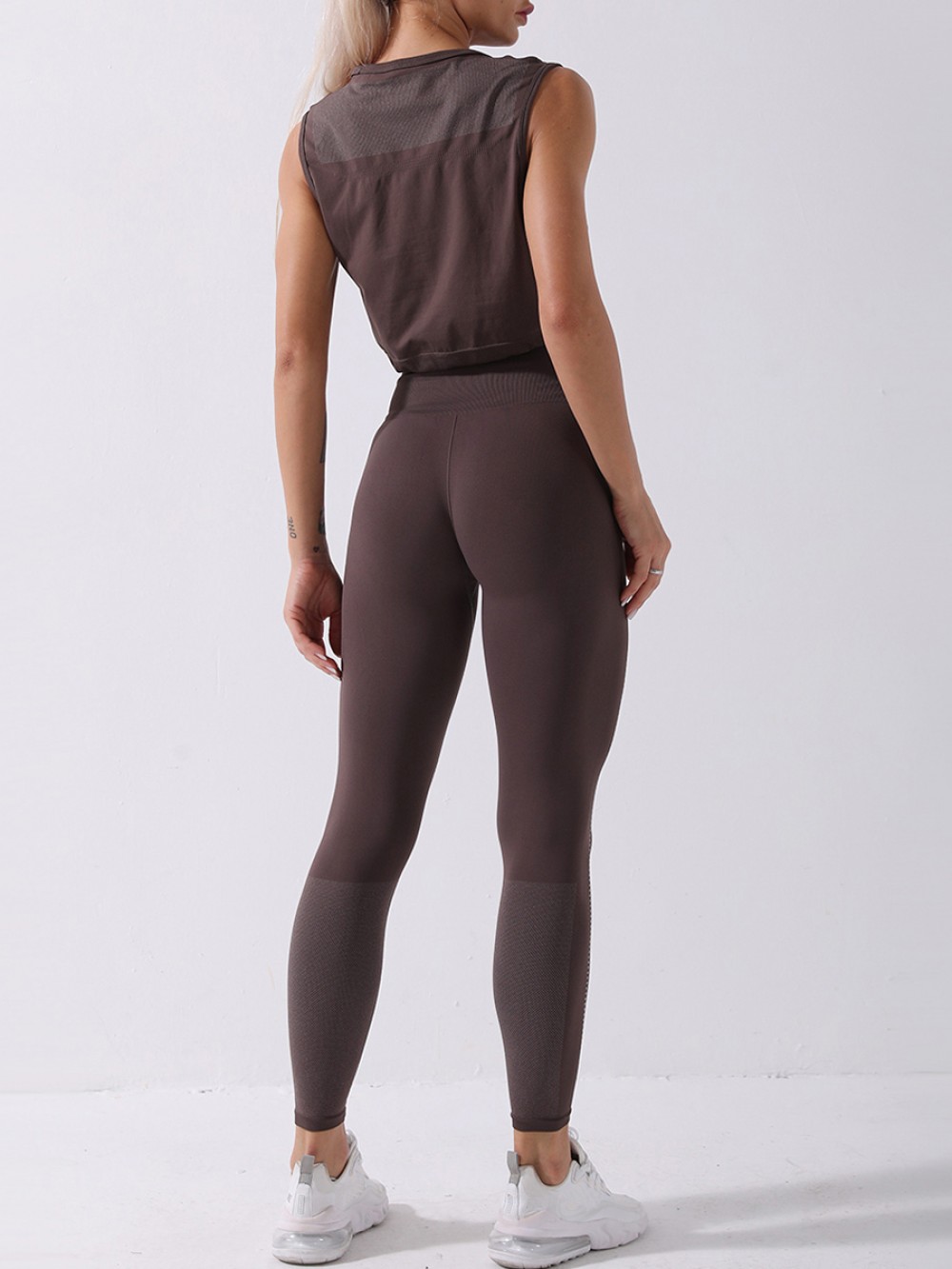 Coffee Color Yoga Suit Seamless Spot Paint Drawstring Ladies Activewear