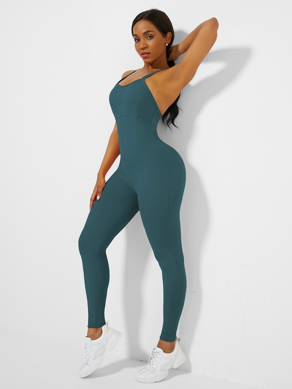 Blue Cross Back Pleated Sling Athletic Jumpsuit For Fitness