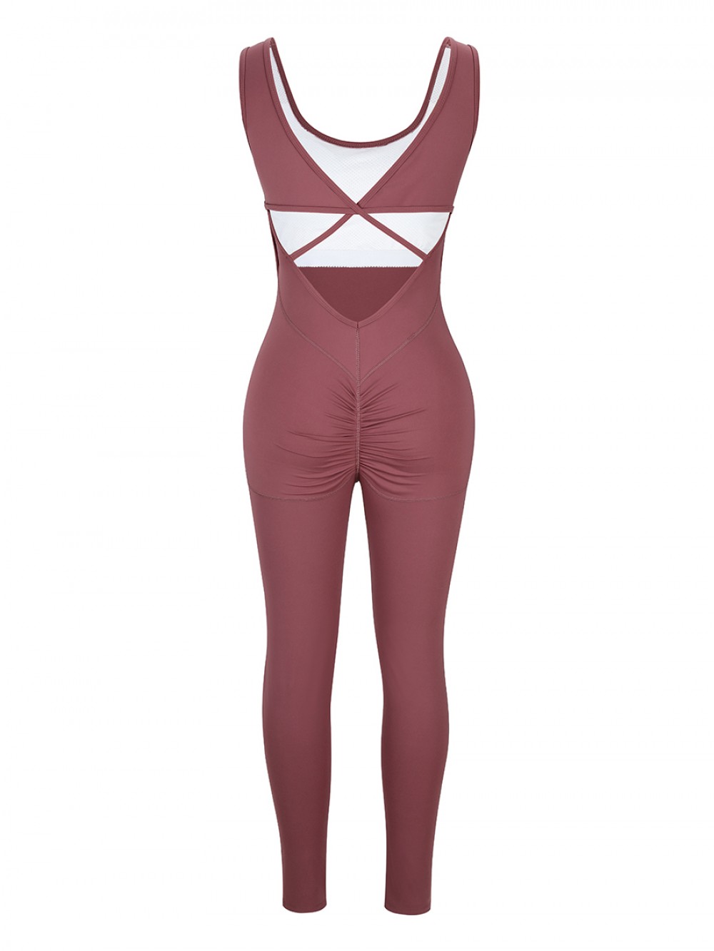 Purplish Red Hollow Out Hip Wrinkle Yoga Jumpsuit Fabulous Fit