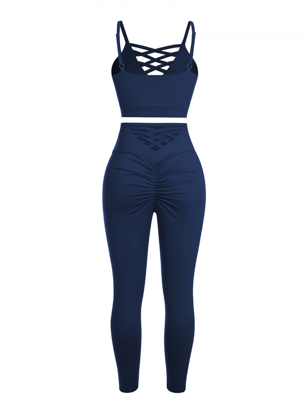 Navy Blue Lace-Up Pleated Gym Sets Full Length Delightful Garment