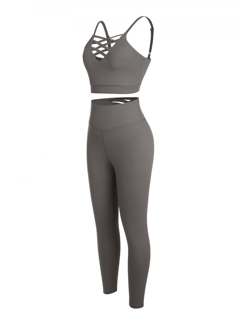Gray Sports Sets Low Back Wide Waistband Pockets Natural Outfit