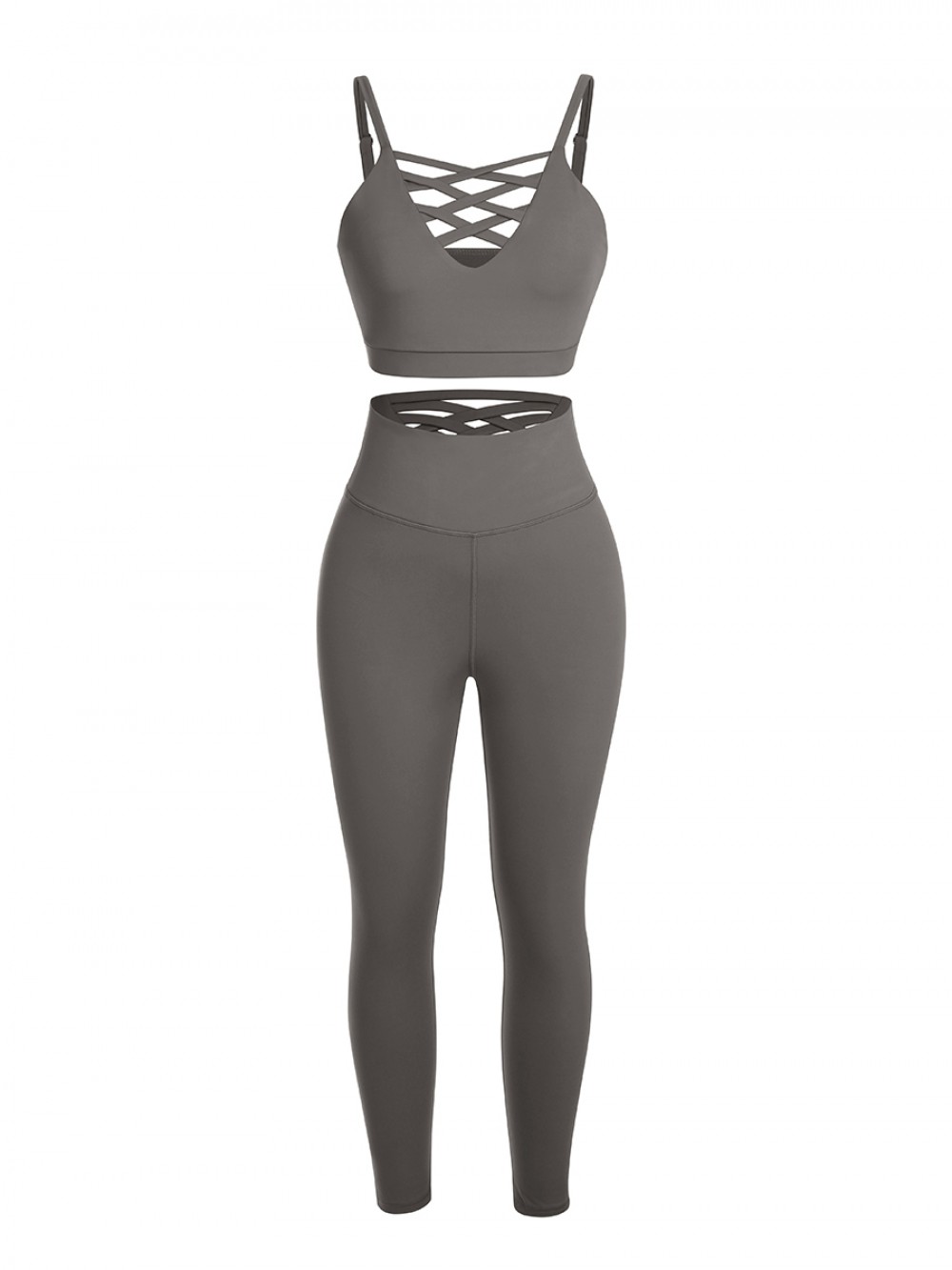 Gray Sports Sets Low Back Wide Waistband Pockets Natural Outfit