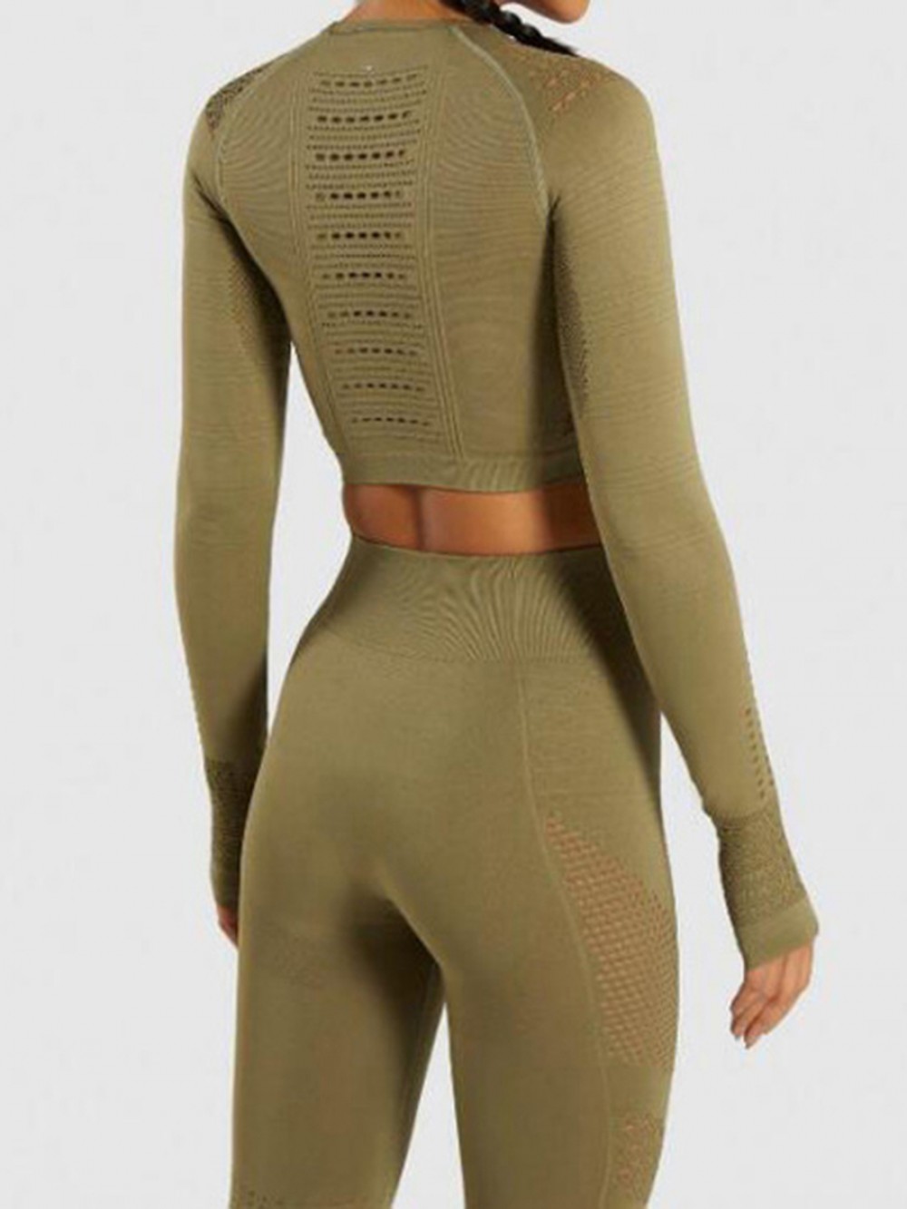 Virtuoso Army Green Hollow Out Sports Suits Full Length Activewear