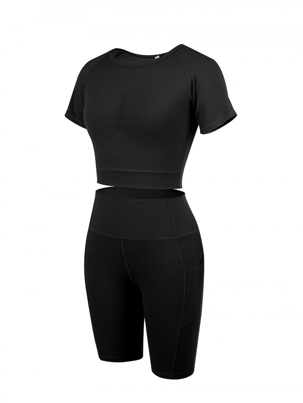 Outdoor Black Raglan Sleeve Top High Waist Shorts Preventing
