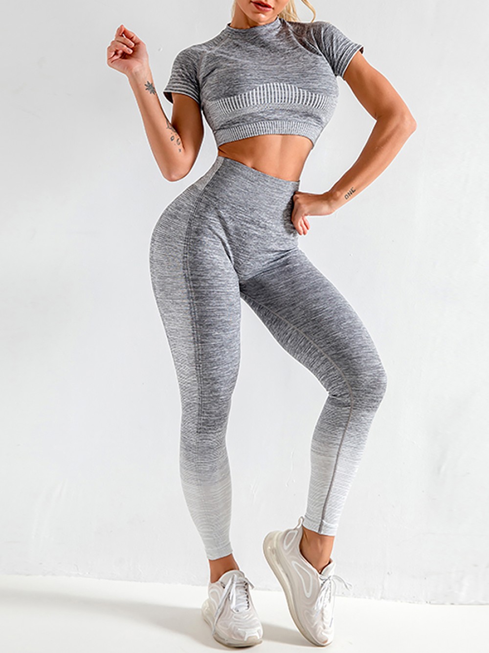 Classic Gray High Stretch Full Length Sports Suit Sensual Curves