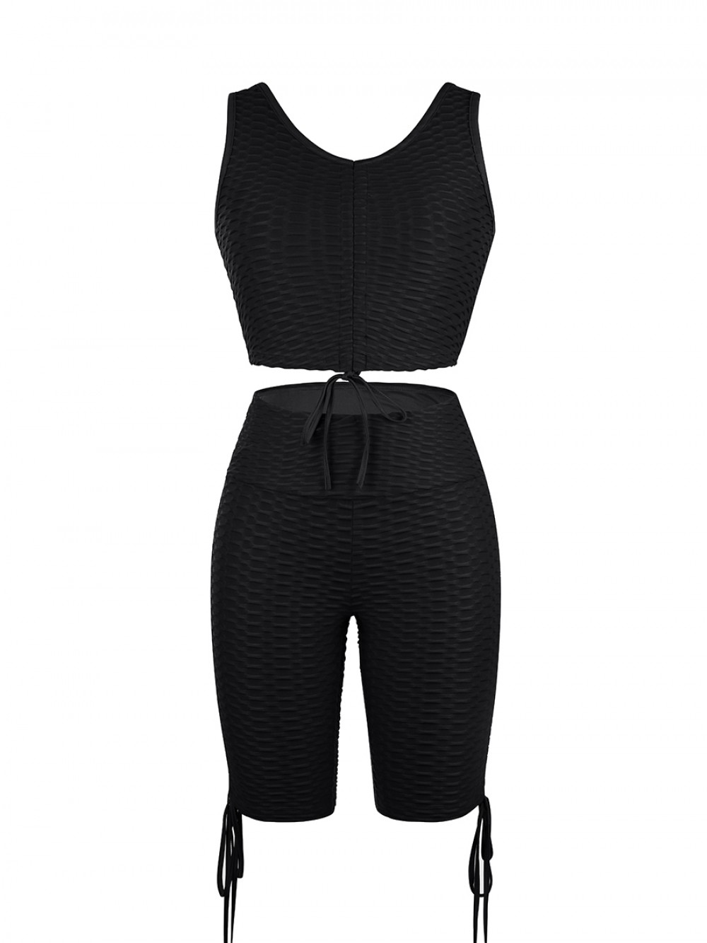 Black Drawstring Athletic Suit High Waist Workout Activewear