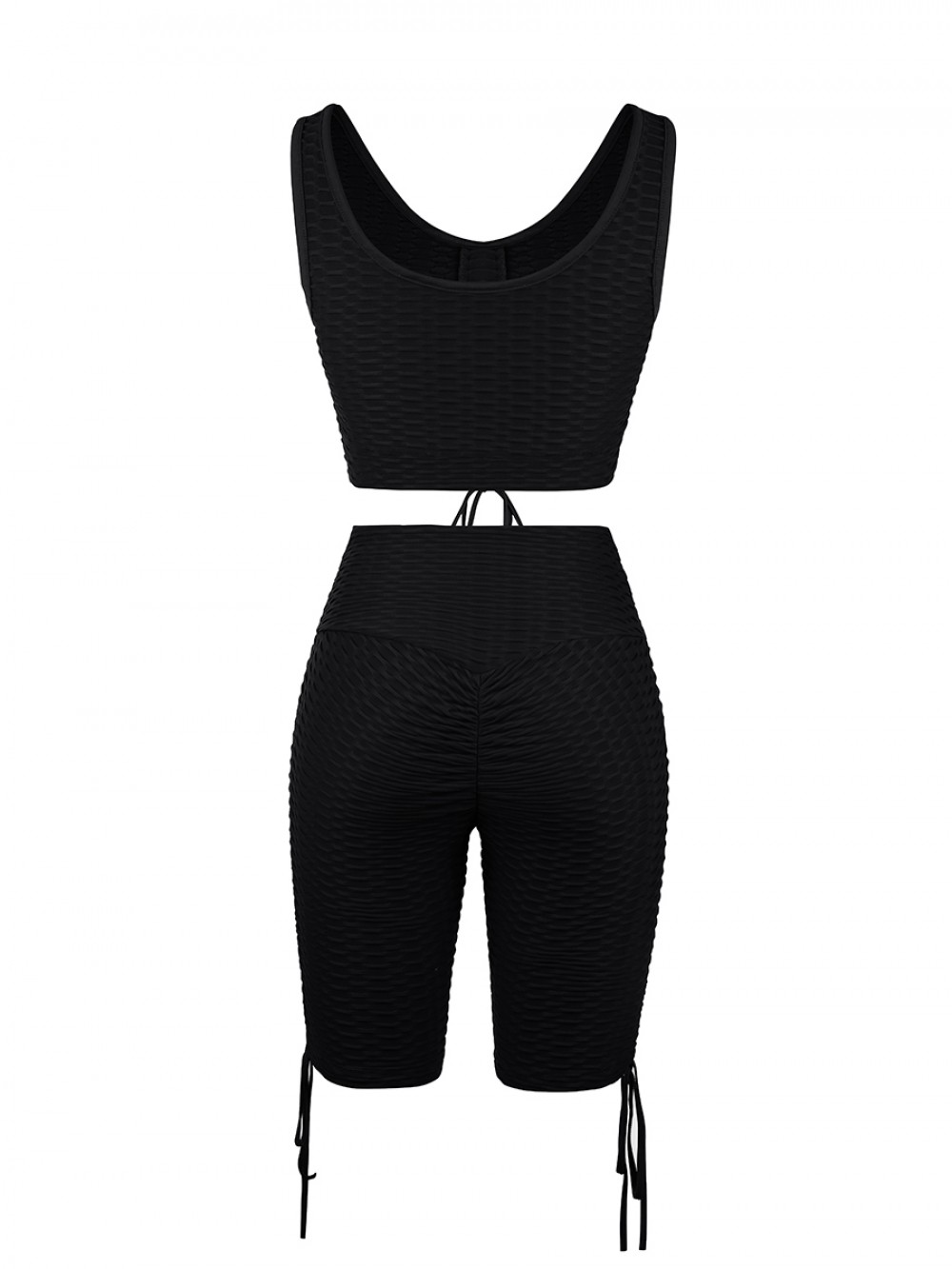 Black Drawstring Athletic Suit High Waist Workout Activewear