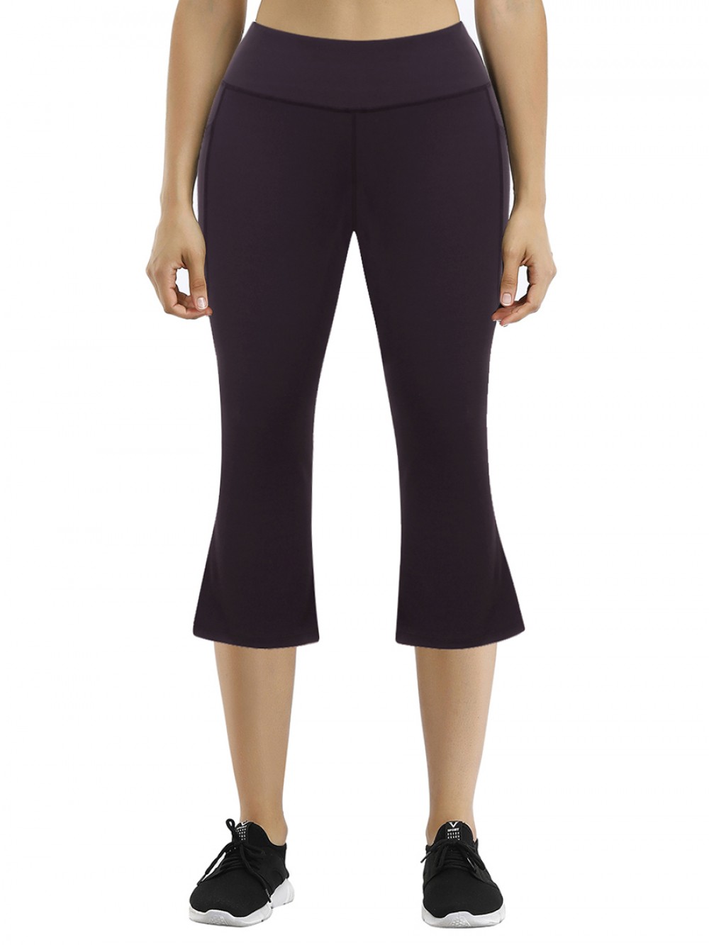 Incredibly Purple Elastic Waist Keen-Length Yoga Pants For Female