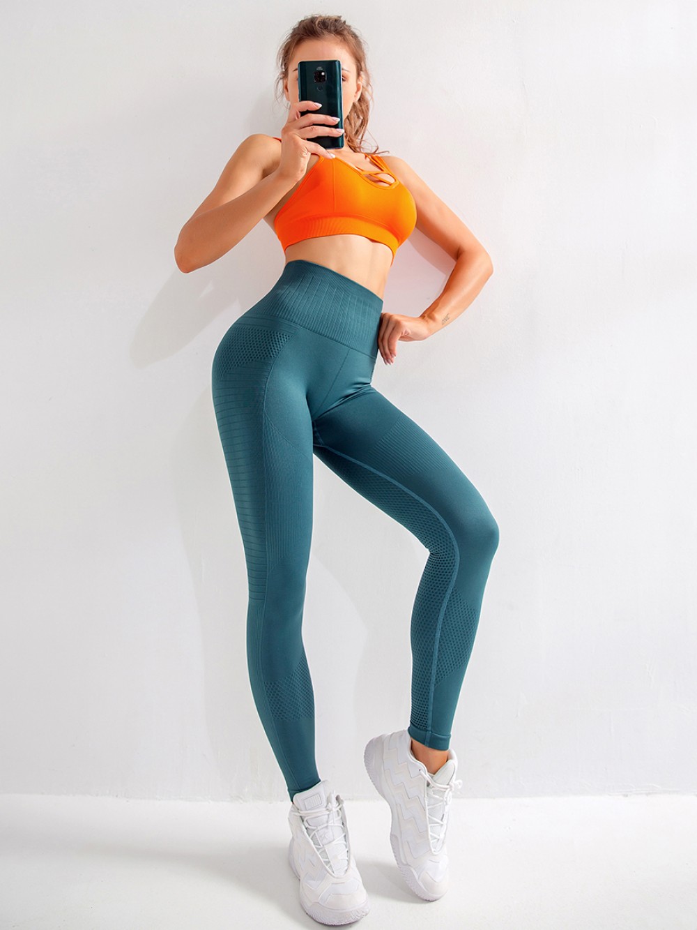 Comfy Blue Ankle Length Yoga Legging Wide Waistband For Holiday