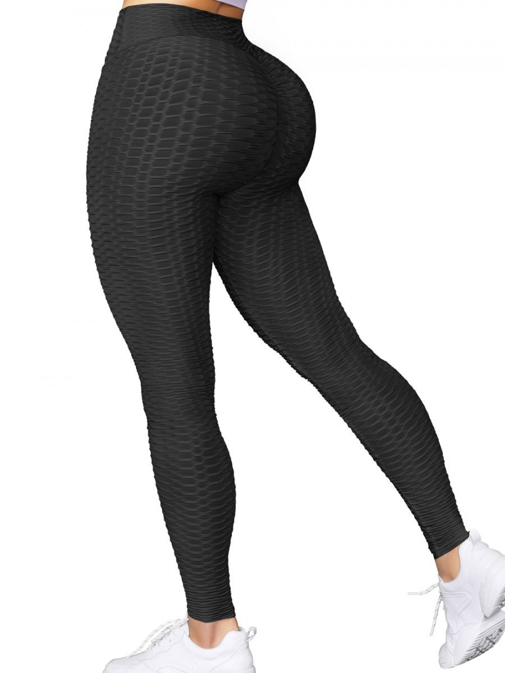 Black Ruched Yoga Legging Ankle Length High Rise Fast Shipping
