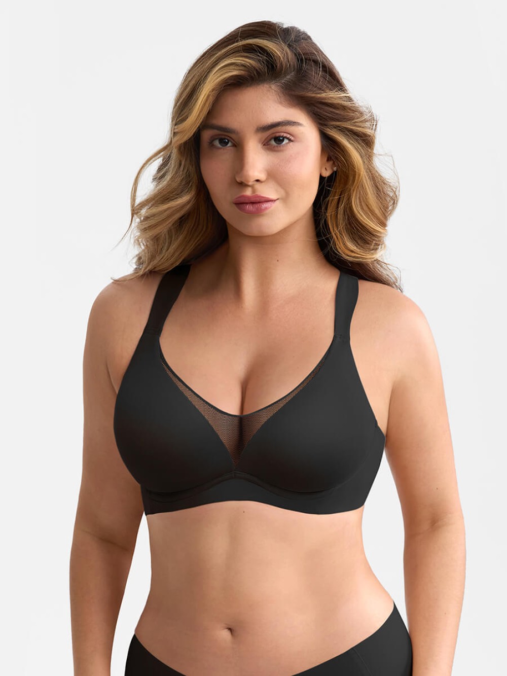 Full Coverage Minimizer Bra Unlined Sheer Mesh Plunge Wide Side Underwire