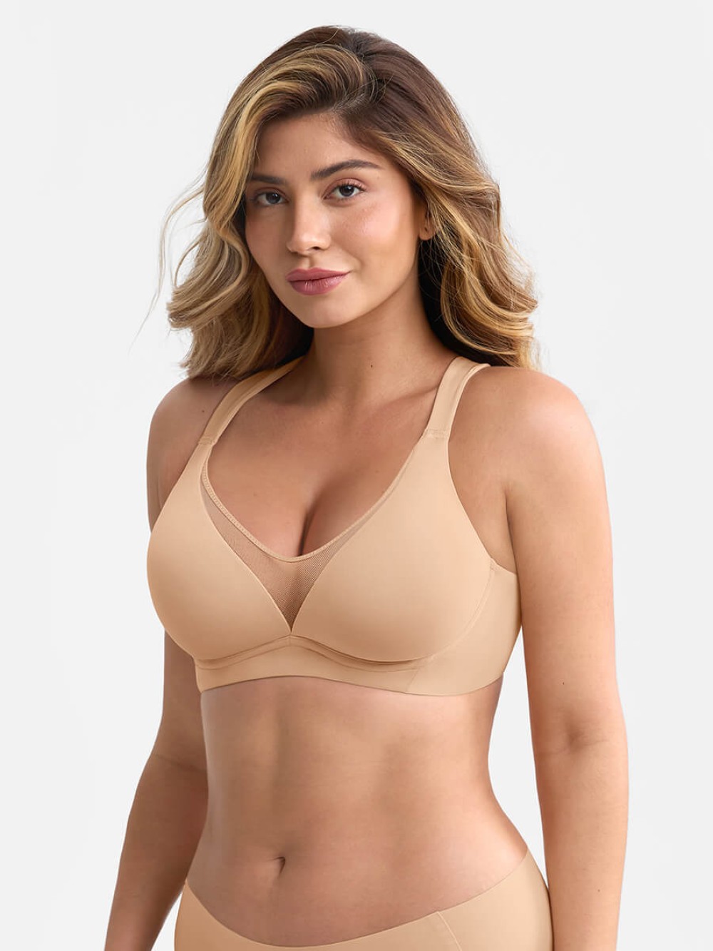 Unlined Minimizer Comfort Bra Full Coverage Underwire Sheer Mesh Plunge