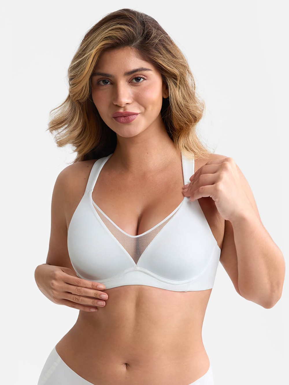 Wide Side Smoothing Minimizer Bra Unlined Underwire Sheer Mesh Plunge