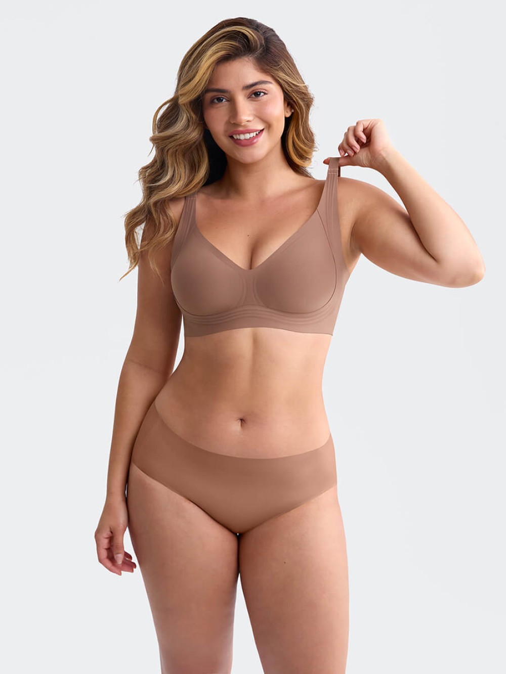 Adjustable Wide Strap Wireless Bra W Jelly Strip Half Fixed Cups