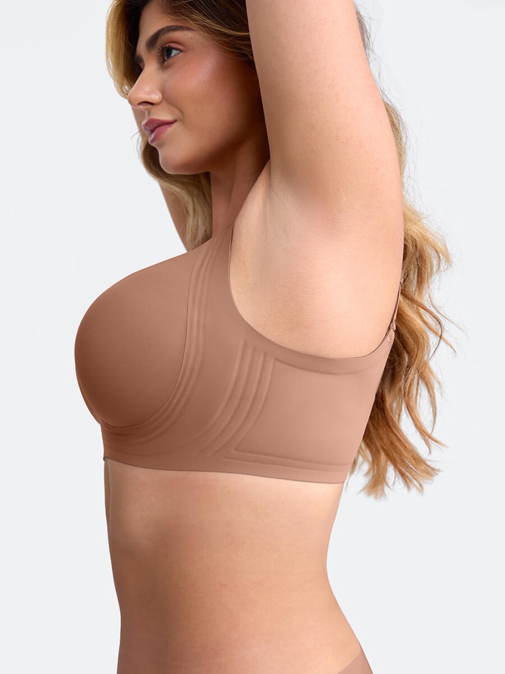 Adjustable Wide Strap Wireless Bra W Jelly Strip Half Fixed Cups