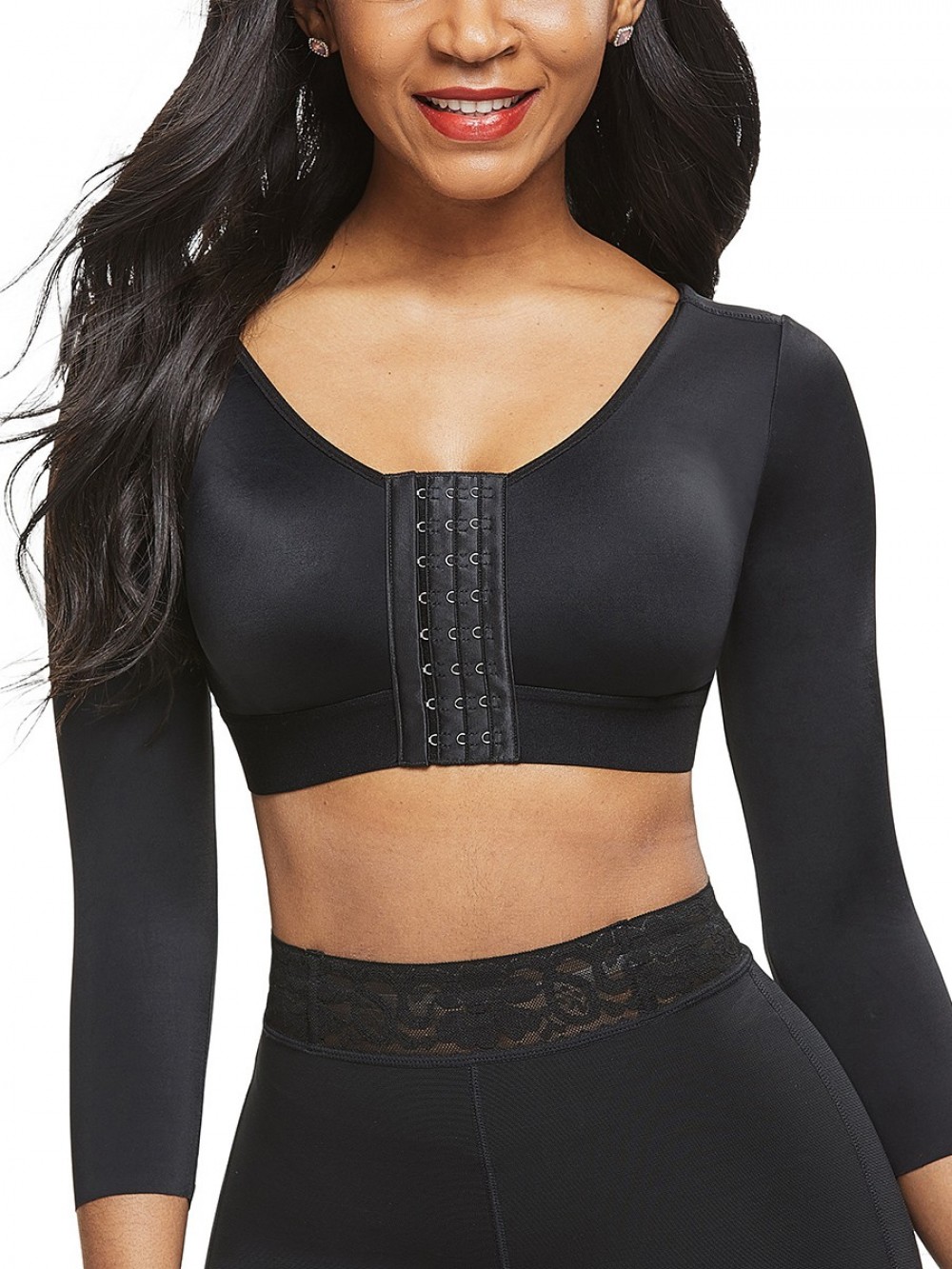 Figure Compression Black Crop Shapewear 3-Row Hooks Plus Size Intant Shaping