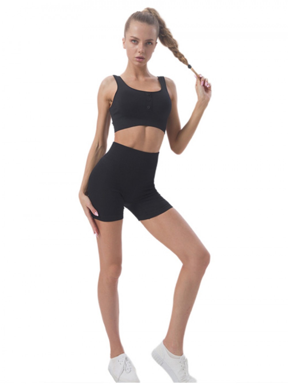 Summer Elasticity Women Two Piece Short Set Sport Activewear