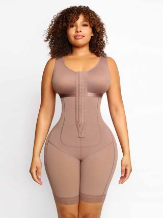 Skin Color Shoulder Hooks Latex Shapewear With Zipper Queen Size
