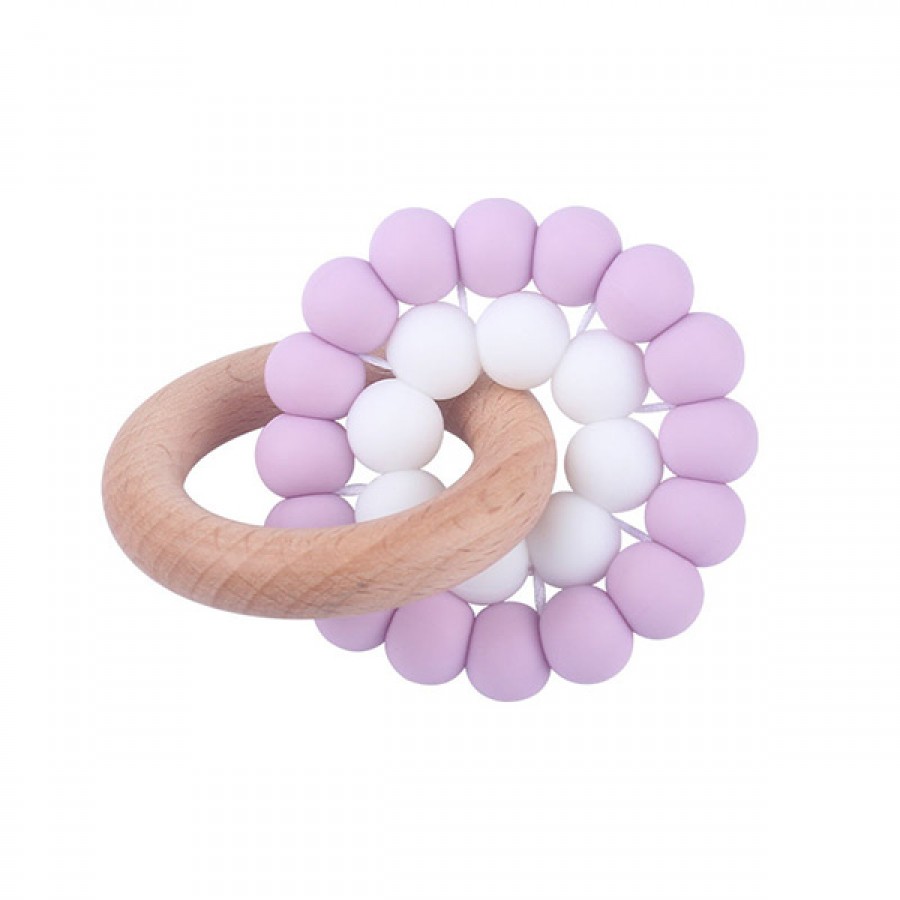 Hot Silicone Bead Beechwood Teether Ring