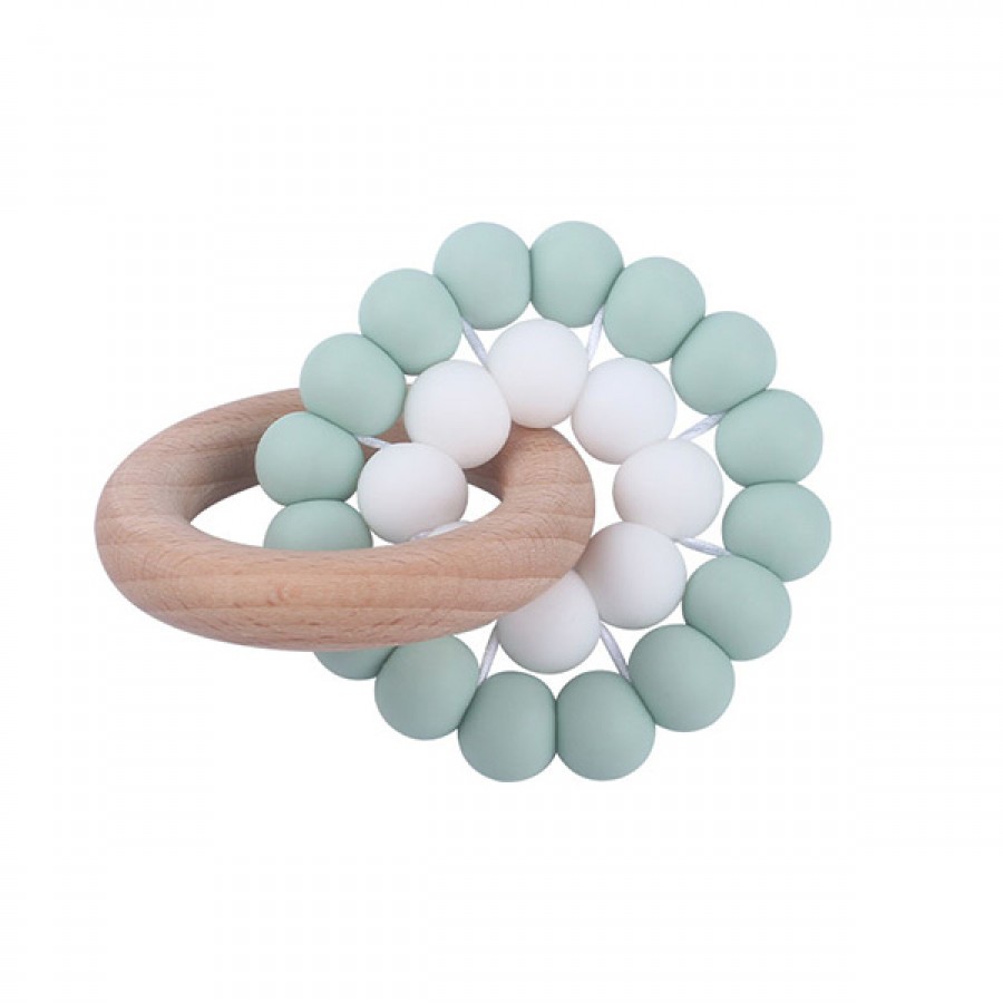 Hot Silicone Bead Beechwood Teether Ring