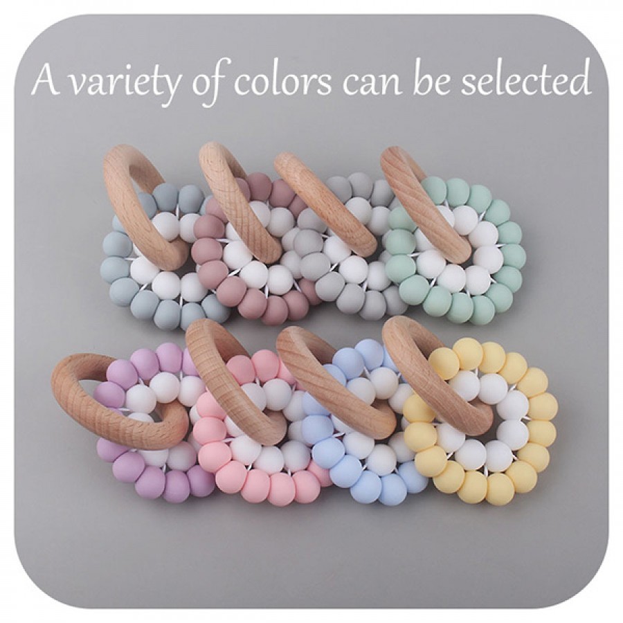 Hot Silicone Bead Beechwood Teether Ring