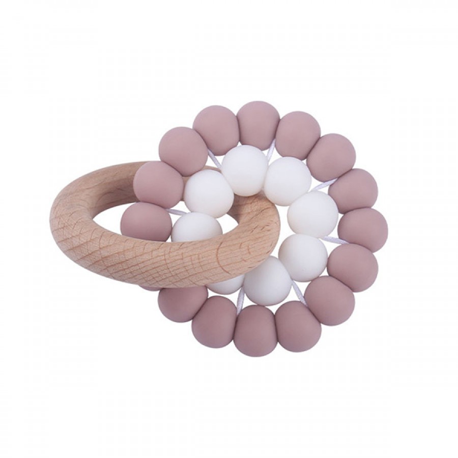 Hot Silicone Bead Beechwood Teether Ring