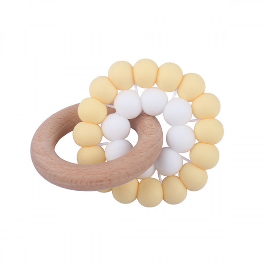 Hot Silicone Bead Beechwood Teether Ring