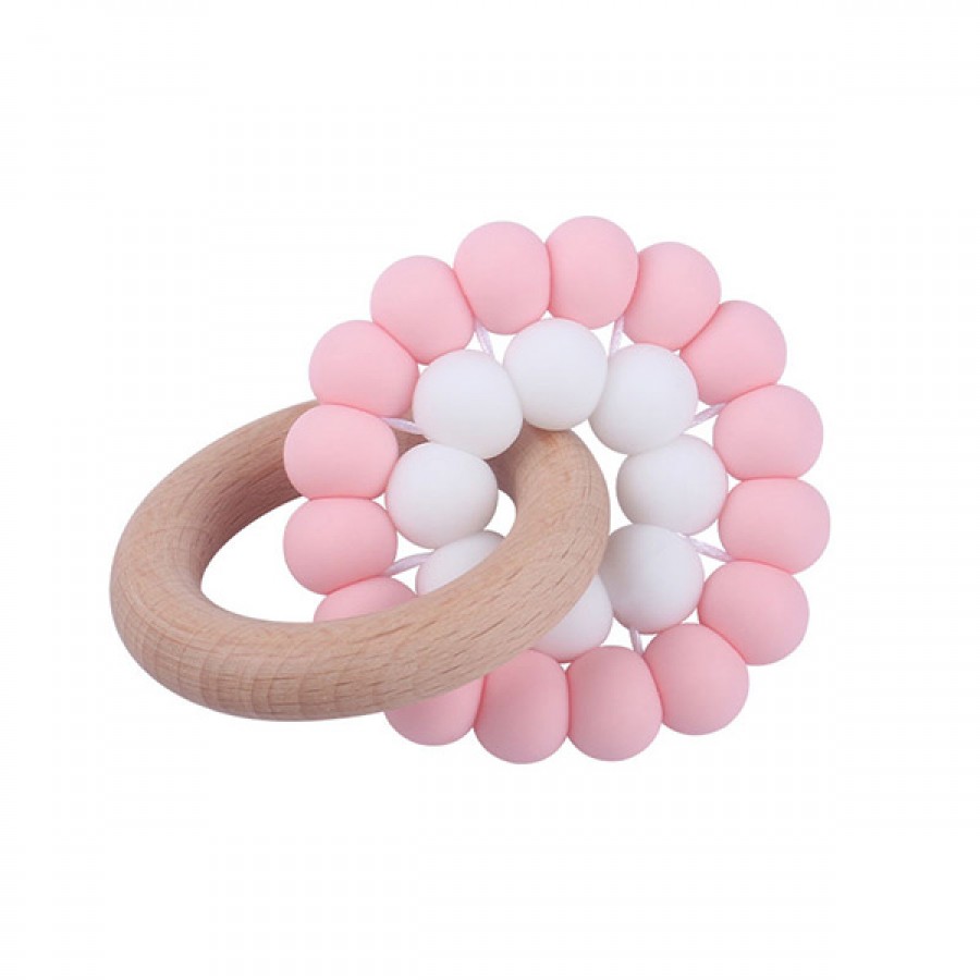 Hot Silicone Bead Beechwood Teether Ring