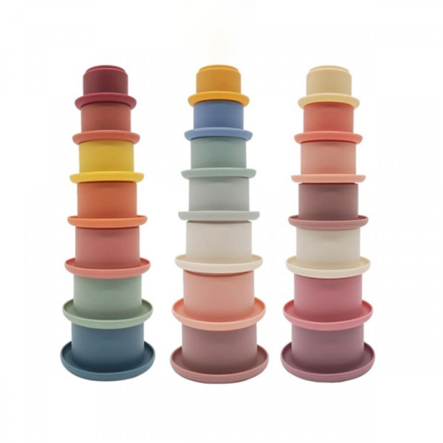 Flexible BPA Free Food Grade Silicone Baby Stacking Cups Toy
