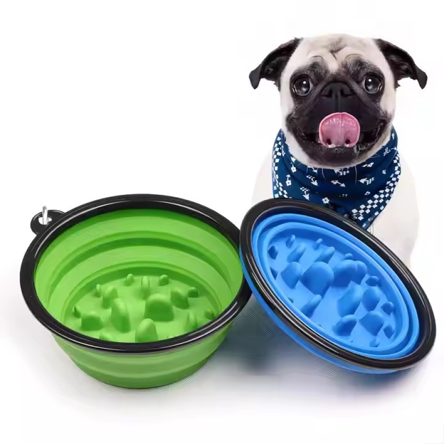 Folding Silicone Slow Feeding Dog Bowl