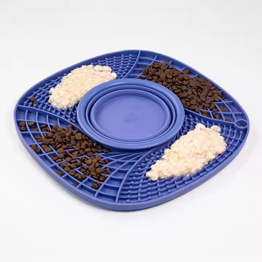 Silicone Pet Slow Feeding Licking Mat with Folding Bowl