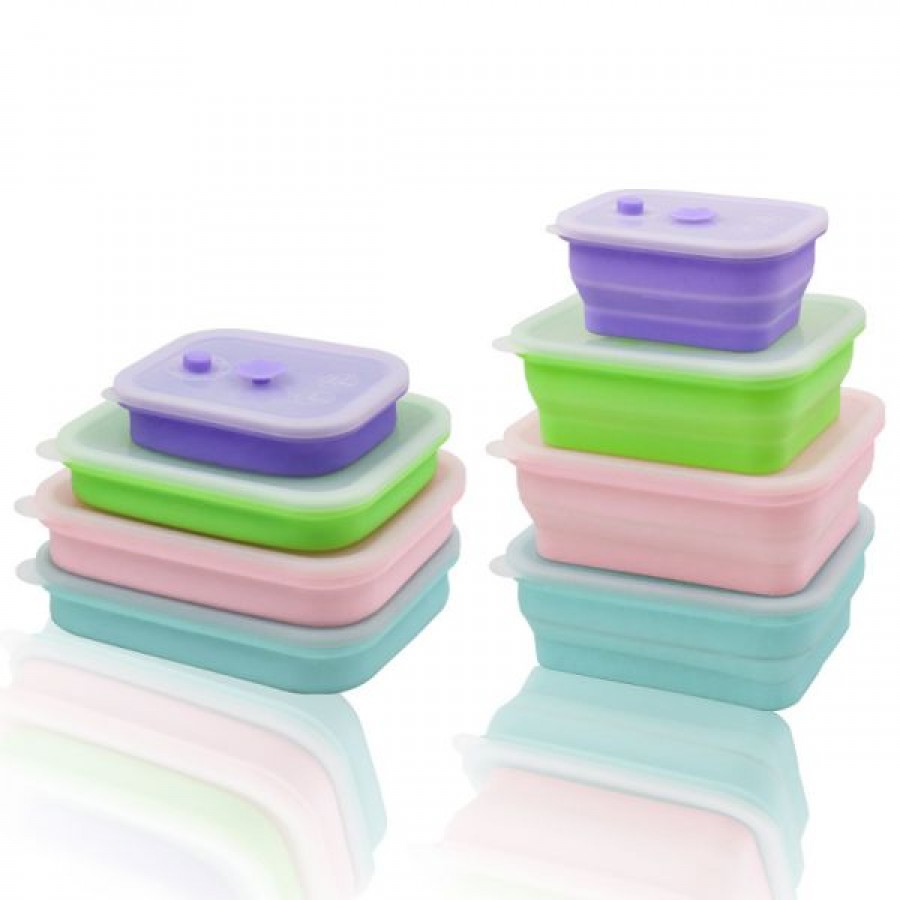 Foldable single-compartment silicone lunch box