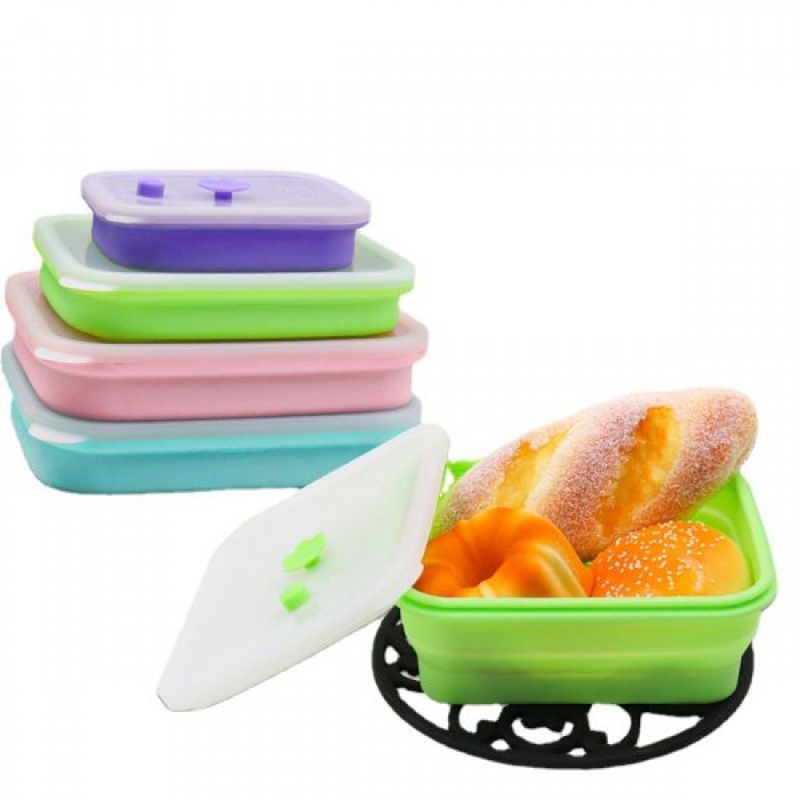 Foldable single-compartment silicone lunch box