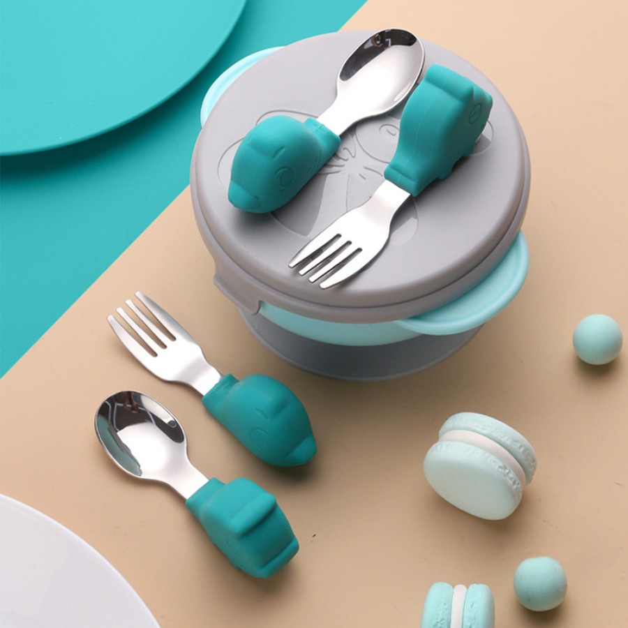 Animal shaped silicone stainless steel fork and spoon