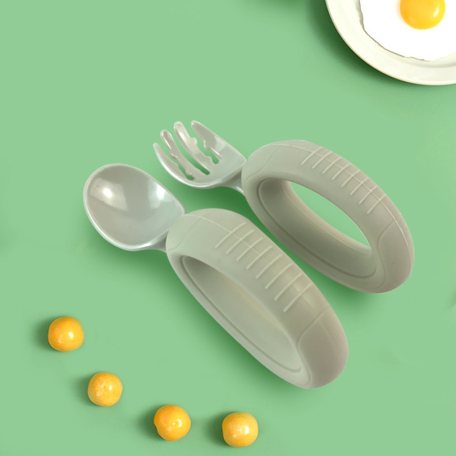 Baby training fork spoon with rounded handle