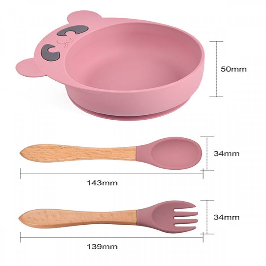 Silicone wooden feeding spoon fork set