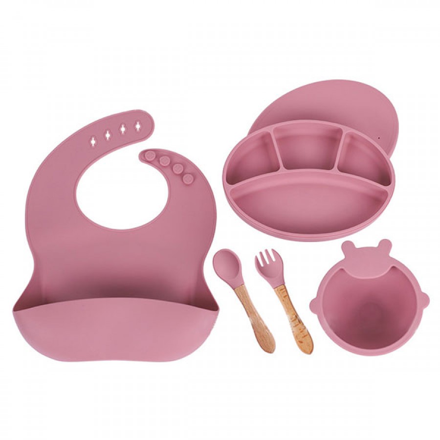 Silicone feeding 5-piece set (dinner plate with lid)