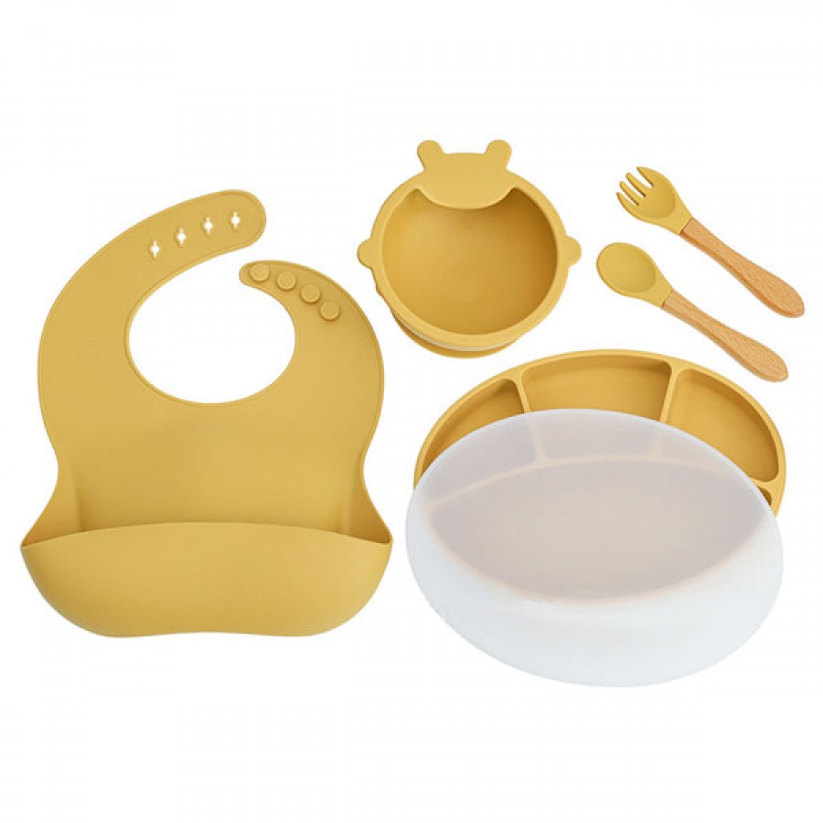 Silicone feeding 5-piece set (dinner plate with lid)