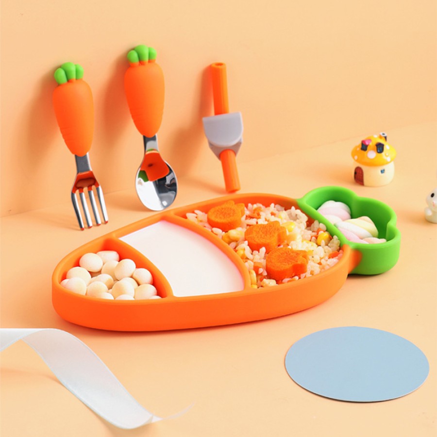 Radish baby silicone multi-compartment dinner plate set
