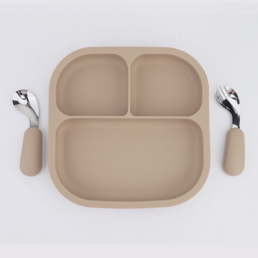 Square three-compartment baby silicone tableware set