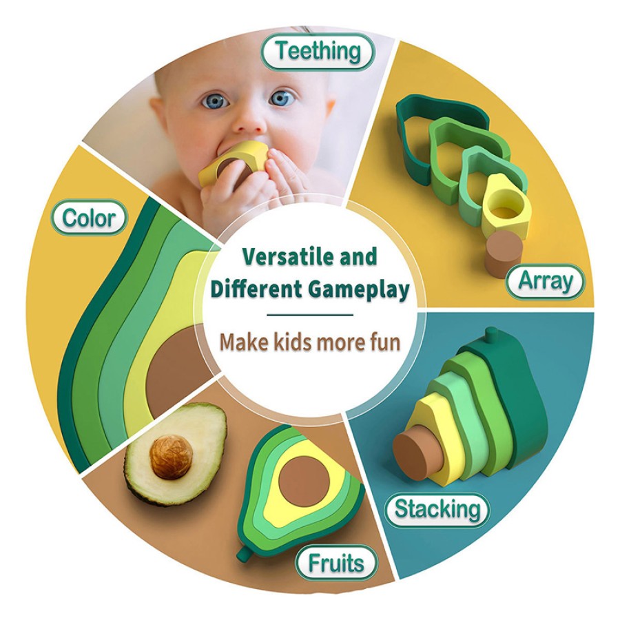 Avocado shaped silicone baby puzzle stacking toy
