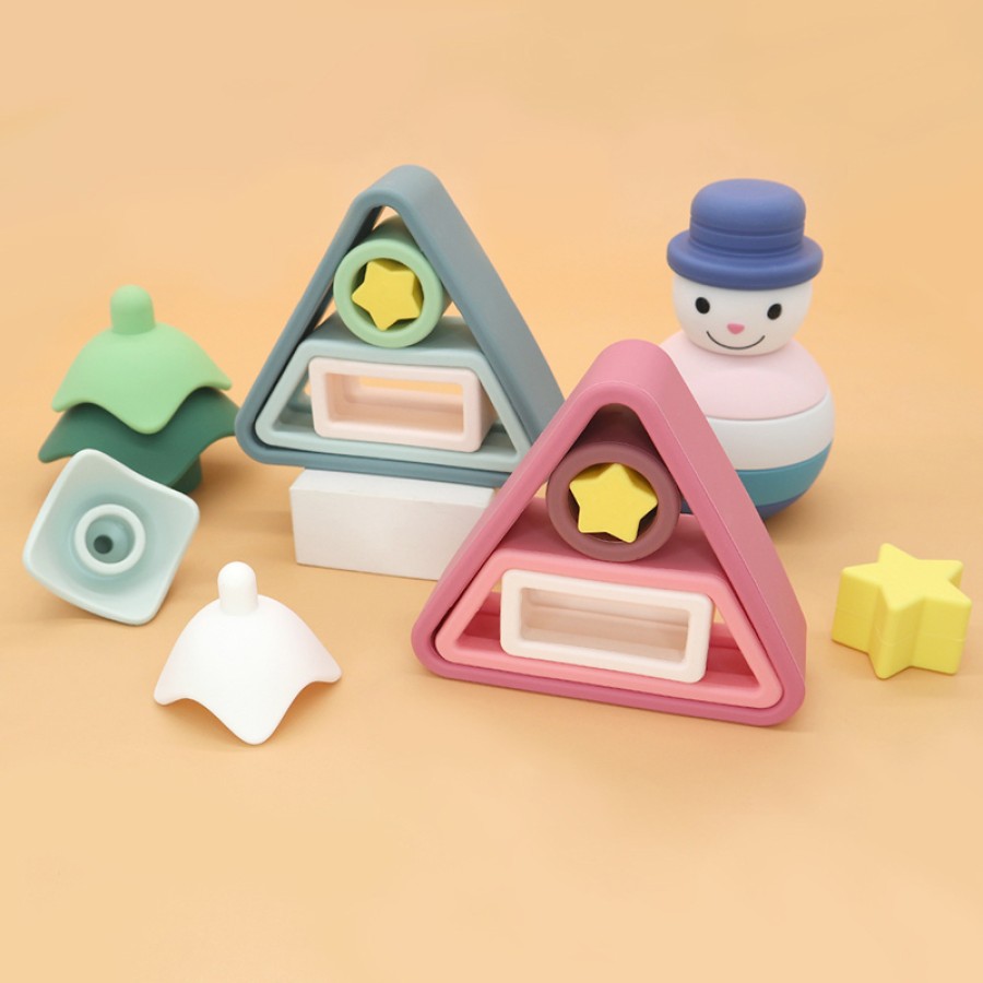 Geometric shapes baby silicone stacking toy set