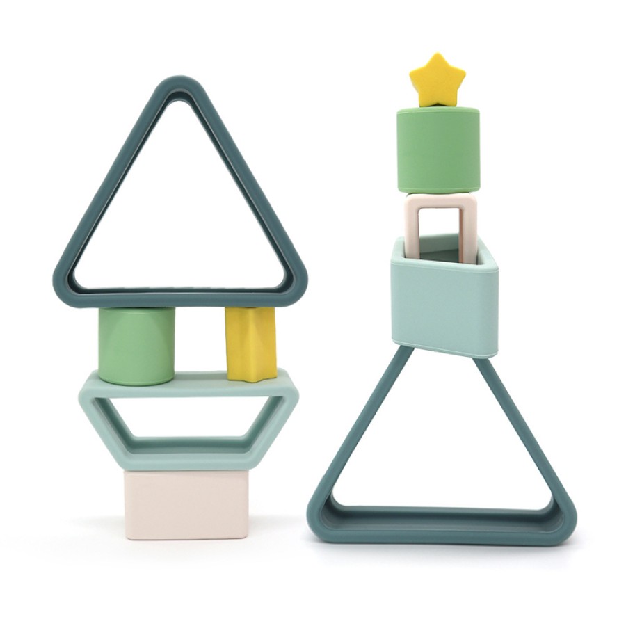 Geometric shapes baby silicone stacking toy set